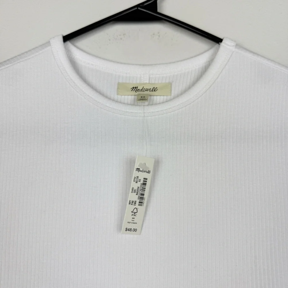 Madewell Drapey Ribbed Buttery Soft Short Sleeve Tee White Size XS NWT - Picture 6 of 9